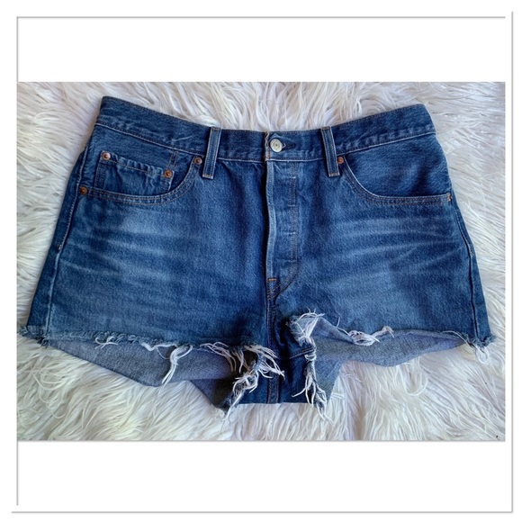 Levi's Pants - Levi’s 501 Classic Button Fly High Rise Raw Hem Cut Off Jean Shorts Blue 31